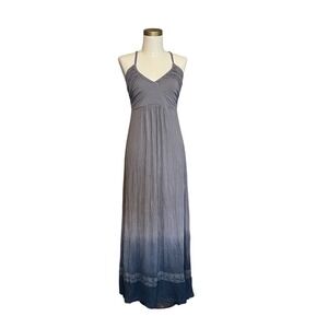 Karen Alexander Boston Proper Grey Blue Ombre Lace Trim Maxi Dress Small USA